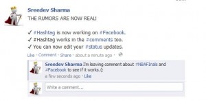 Facebook Hashtag: Updating status with hashtag and using it on comments