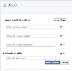 Professional Skills option in Facebook profile